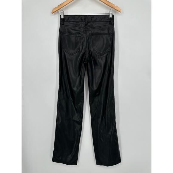 ZARA Faux Leather Straight Leg Trouser Pants Mid-Rise Black - Picture 8 of 11